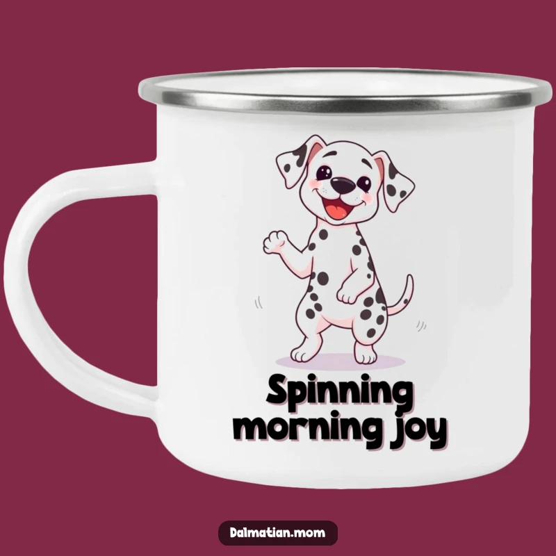Funny Kawaii Dalmatian Spin Camping Mug: Adventure Fuel with Dizzy Dog Vibes