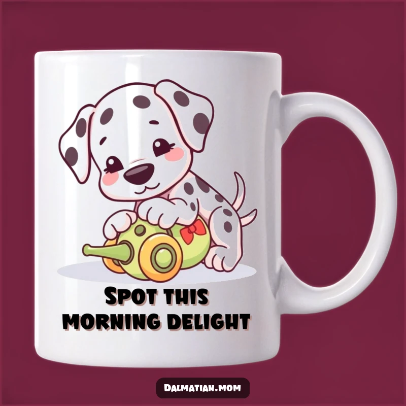Funny Kawaii Dalmatian Mug: Playful Pup Nudging Toy, Perfect Gift