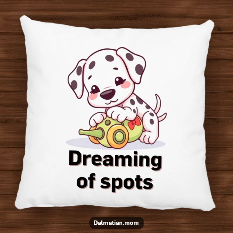 Funny Kawaii Dalmatian pillow, a soft cushion featuring a cute dog playfully nudging a toy, perfect for cozying up.